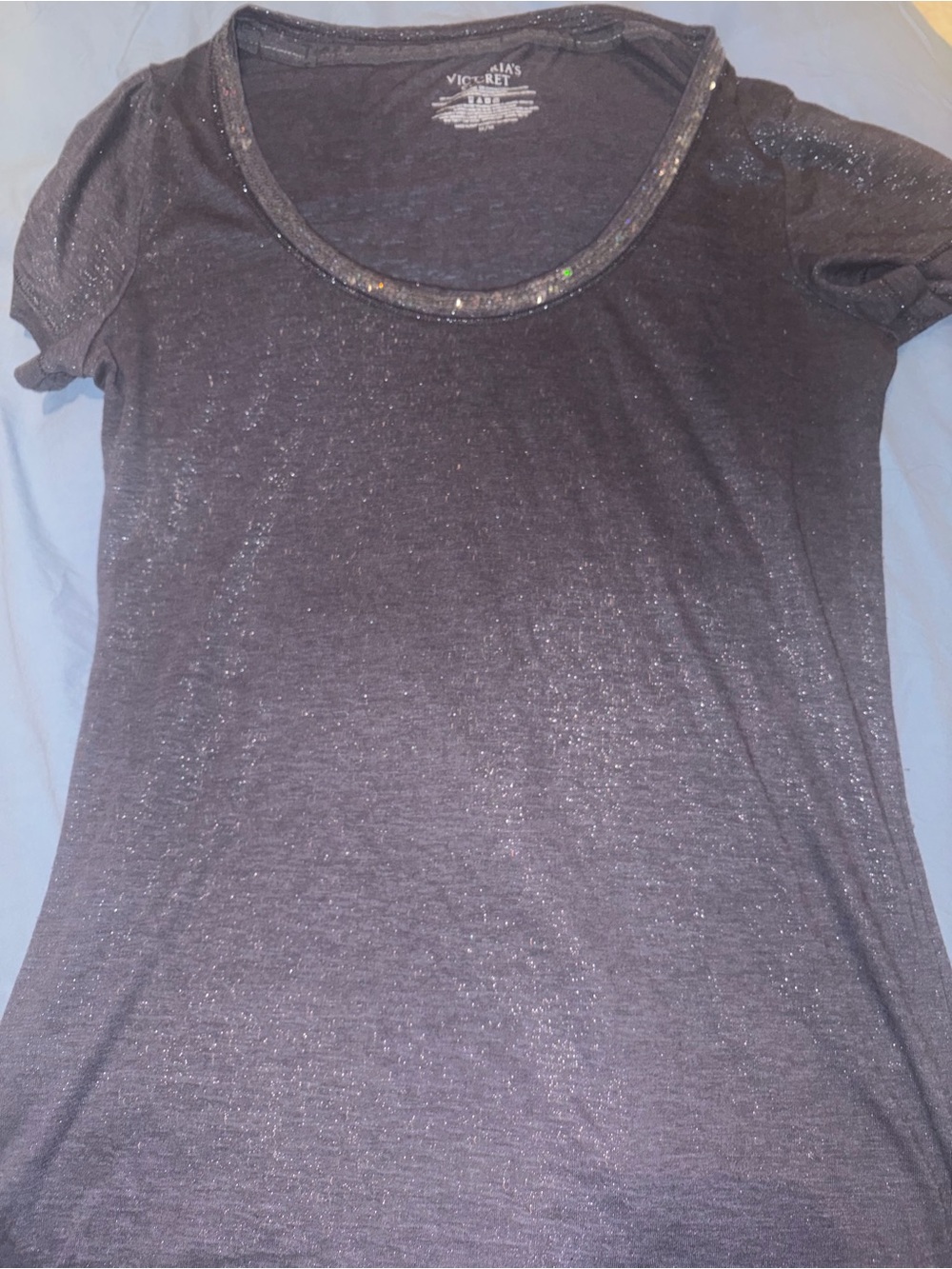 Victoria's Secret Metallic Scoop Neck Tee - Charcoal